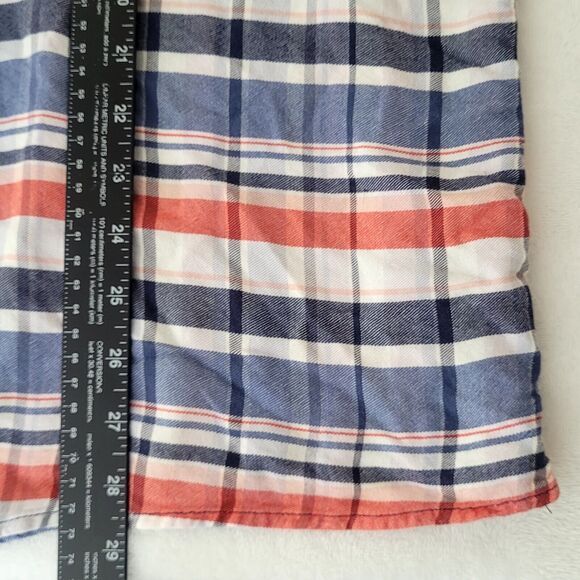 Catherines Red White Blue Patriotic Plaid Twist Front Button Down Blouse Size 3X - Picture 6 of 6